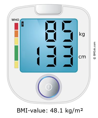 BMI 85 kg and 133 cm on the BMI calculator