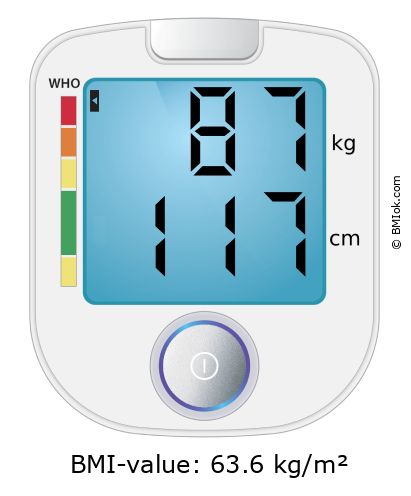 BMI 87 kg and 117 cm on the BMI calculator