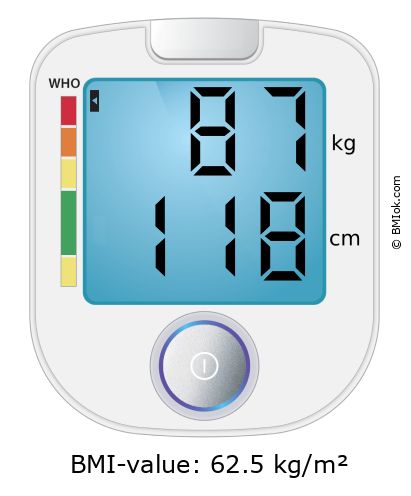 BMI 87 kg and 118 cm on the BMI calculator