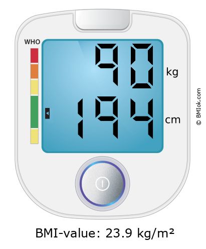 BMI 90 kg and 194 cm on the BMI calculator