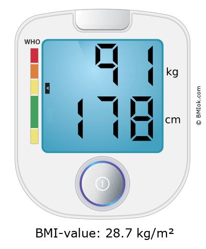 BMI 91 kg and 178 cm on the BMI calculator
