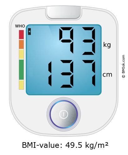 BMI 93 kg and 137 cm on the BMI calculator