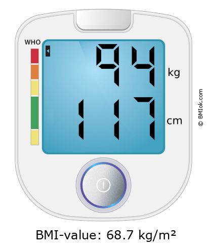 BMI 94 kg and 117 cm on the BMI calculator