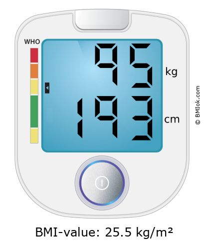 BMI 95 kg and 193 cm on the BMI calculator